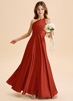 Azazie Charlize Junior A-Linie Plissee Stretch-Satin Kleid Rost image4