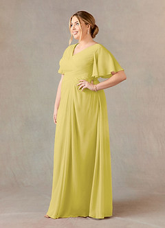 Azazie Morning Glory Mother of the Bride Dresses Canary A-Line V-Neck Ruched Chiffon Dress image7