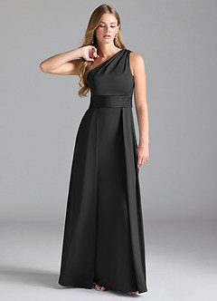 Azazie Dallas Bridesmaid Dresses Black A-Line One Shoulder Stretch Satin Dress image1