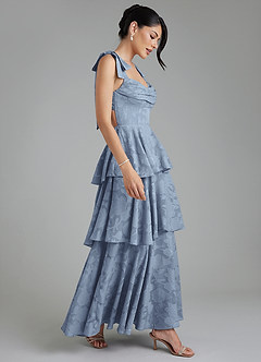 Azazie Jude Bridesmaid Dresses Dusty Blue A-Line Sweetheart Neckline Floral Burnout Dress image8
