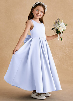 Azazie Honey Bear Flower Girl Dresses Lavender A-Line Pleated Matte Satin Dress image5
