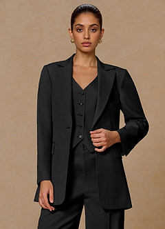 front Margaret Black Cotton Linen Blend Blazer