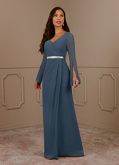 Azazie Belinda Mother of the Bride Dresses Neptune A-Line V-Neck Pleated Chiffon Dress image1