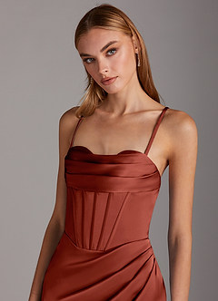 Azazie Brookelle Bridesmaid Dresses Terracotta Sheath Sweetheart Corset Stretch Satin Dress image7