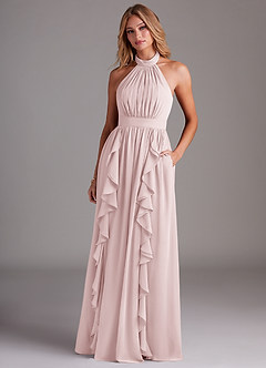 Azazie Avary Bridesmaid Dresses Blushing Pink A-Line Pleated Chiffon Dress image4