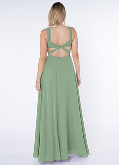 Azazie Nahrin Bridesmaid Dresses Matcha A-Line V-Neck Pleated Chiffon Dress image2