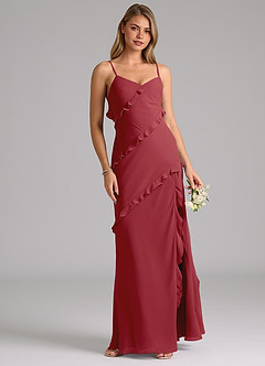 Azazie Nancie Jurken voor bruidsmeisjes Jurk van Chiffon met Zeemeermin Ruches Granaatappel image4