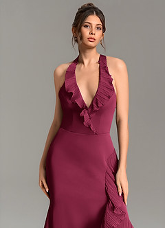 Azazie Mailon At-home Try On Dresses Burgundy Mermaid Ruched Stretch Satin Dress image1