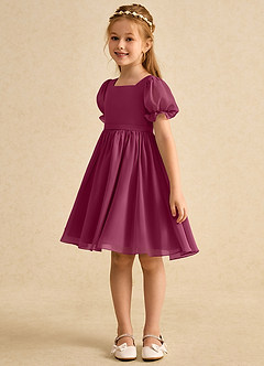 Azazie Jolie Flower Girl Dresses Mulberry A-Line with Sleeves Chiffon Dress image5