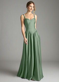 Azazie Evadina Suknie dla druhen Linia A Gorset Satyna elastyczna Do ziemi Sukienka image1