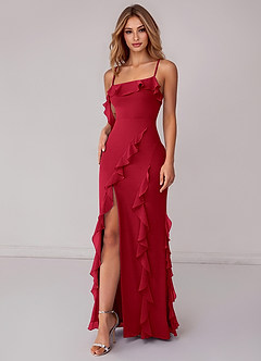 Azazie Malia Bridesmaid Dresses Scarlet Sheath Ruched Chiffon Dress image6