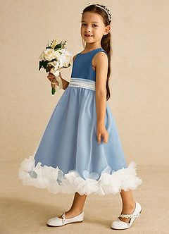 Azazie Stardust Flower Girl Dresses Steel Blue A-Line Sleeveless Organza Dress image3