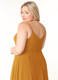 Azazie Clarissa Bridesmaid Dresses Butterscotch A-Line V-Neck Chiffon Dress image12