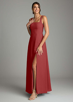 Azazie Debra Bridesmaid Dresses Rust A-Line with Pockets Chiffon Convertible Dress image5