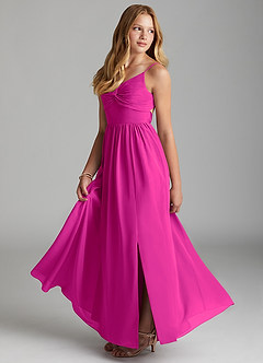 Azazie Zeya Junior Fuchsia A-Line Chiffon Dress image4
