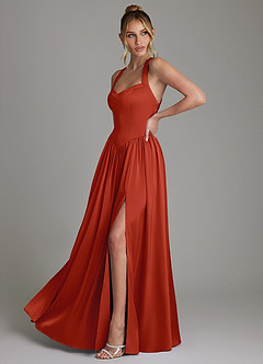 Azazie Francis Bridesmaid Dresses Rust A-Line Corset Stretch Satin Dress image5
