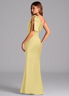 Azazie Yuanna Bridesmaid Dresses Lemon Sorbet Mermaid One Shoulder Stretch Satin Dress image6
