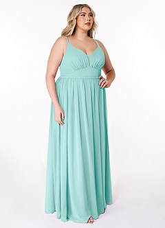 Azazie Rayna Bridesmaid Dresses Aqua A-Line V-Neck Pleated Chiffon Dress image10