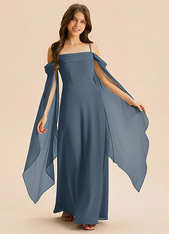 Azazie Moana Junior A-Linie Plissee Chiffon Kleid Neptunblau image1