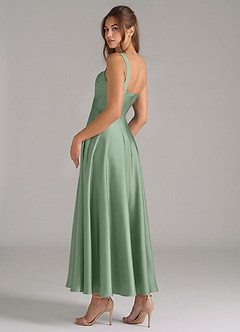 Azazie Shaude Jurken voor bruidsmeisjes Jurk van Stretch Satijn met A-Lijn Geplooid Matcha image7