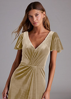 Azazie Soren Bridesmaid Dresses Golden Tan A-Line Velvet Dress image5