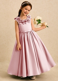 Azazie Eden Flower Girl Dresses Powder Pink Ball-Gown Pleated Matte Satin Dress image2