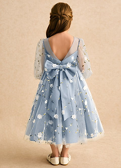 Azazie Elowen Flower Girl Dresses Dusty Blue A-Line Sweetheart Neckline Lace Dress image2