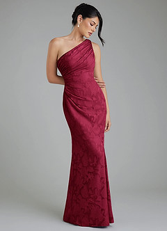 Azazie Akilah Bridesmaid Dresses Burgundy Mermaid One Shoulder Floral Burnout Dress image1