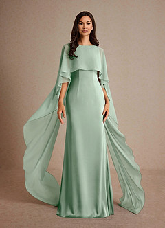 Azazie Milfred Mother of the Bride Dresses Agave Sheath Boatneck Stretch Satin Dress image1