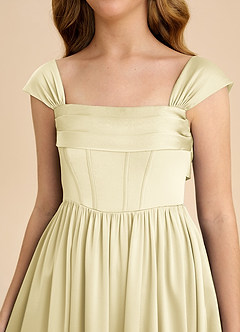 Azazie Hattie Junior Lemon Sorbet A-Line Pleated Stretch Satin Dress image9