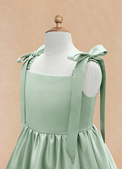 Azazie Chelsie Flower Girl Dresses Agave A-Line Bow Matte Satin Dress image8