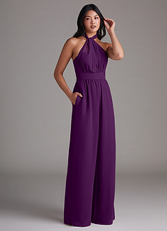 Azazie Lamara Bridesmaid Dresses Grape Off the Shoulder Chiffon Convertible Jumpsuit image12