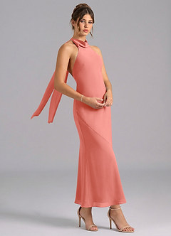 Azazie Velli Bridesmaid Dresses Salmon Pink Mermaid High Neck Chiffon Dress image3