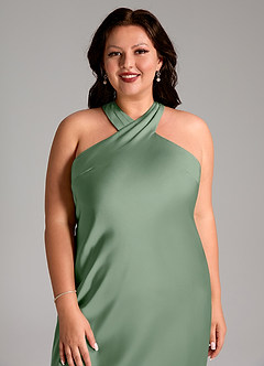 Azazie Doretta Bridesmaid Dresses Matcha Mermaid Pleated Stretch Satin Dress image11