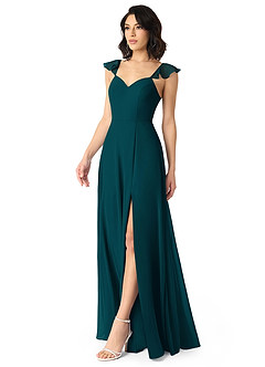 Azazie Everett Bridesmaid Dresses Pine A-Line V-neck Ruched Chiffon Dress image3
