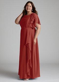 Azazie Aaliyah Bescheidene Brautjungfernkleider A-Linie Schaufel Gefaltet Chiffon Bodenlänge Kleid image7