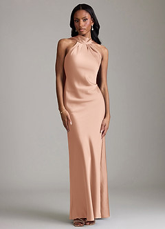 Azazie Cassiana Jurken voor bruidsmeisjes Jurk van Stretch Satijn met Zeemeermin Geplooid Rosé Goud image1