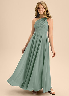 Azazie Charlize Junior Silver Sage A-Line Pleated Chiffon Dress image1
