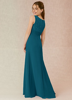 Azazie Snow Junior Linia A Koronka Szyfon Długość podłogi Młodsza druhna Sukienka image2