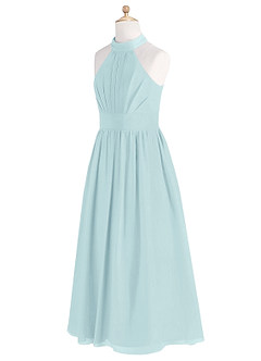Azazie Iman Junior Sea Glass A-Line Pleated Chiffon Dress image8