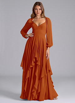 Azazie Karan Bridesmaid Dresses Paprika A-Line Long Sleeve Chiffon Dress image3