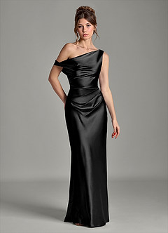 Azazie Emerson Bridesmaid Dresses Black Mermaid Off the Shoulder Metallic Satin Dress image1