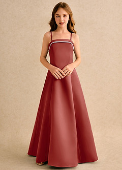 Azazie Izel Girls Formal vestidos de niña de las flores Vestido de Marfil Terracotta de Satin Mate de Corte en A con Plisado image6