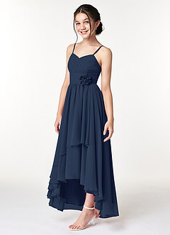 Azazie Catalina Junior Dark Navy A-Line Ruched Chiffon Dress image3
