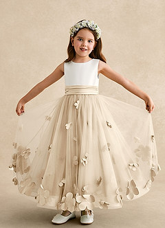 Azazie Vi Flower Girl Dresses Champagne A-Line Sleeveless Tulle Dress image5