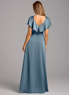 Azazie Lainey Bridesmaid Dresses Dusty Blue A-Line with Pockets Stretch Satin Dress image2