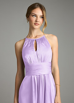 Azazie Bonnie Bridesmaid Dresses Lilac A-Line Pleated Stretch Satin Dress image2