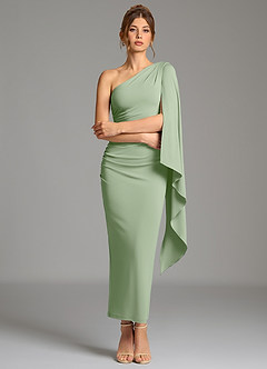 Azazie Jana Robes de demoiselle d'honneur Robe Fourreau en Jersey extensible de qualité supérieure Manche longue Vert Sauge image3