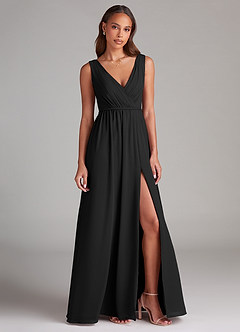 Azazie Tanicia Bridesmaid Dresses Black A-Line Pleated Chiffon Dress image4