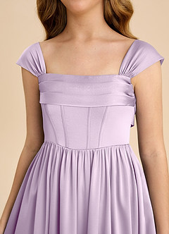 Azazie Hattie Junior Abito A-Line in Raso Elasticizzato Plissettato Lilla Glassato image9